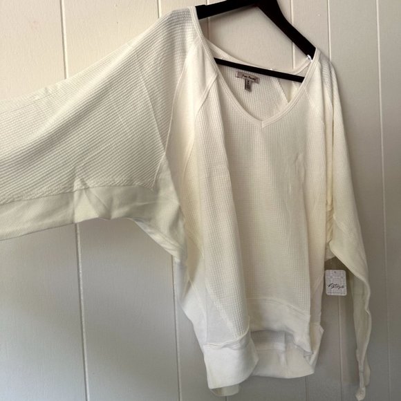 NWT Free People Santa Clara Thermal Size Women's M Alabaster Long Sleeve V-Neck - Picture 3 of 5